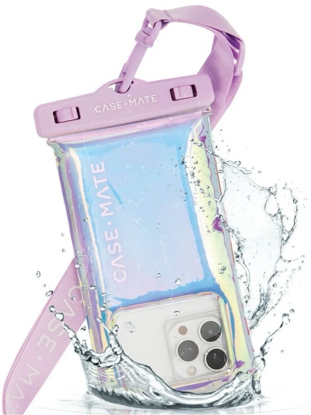 case-mate Iridescent Purple Waterproof Phone Pouch with Lanyard